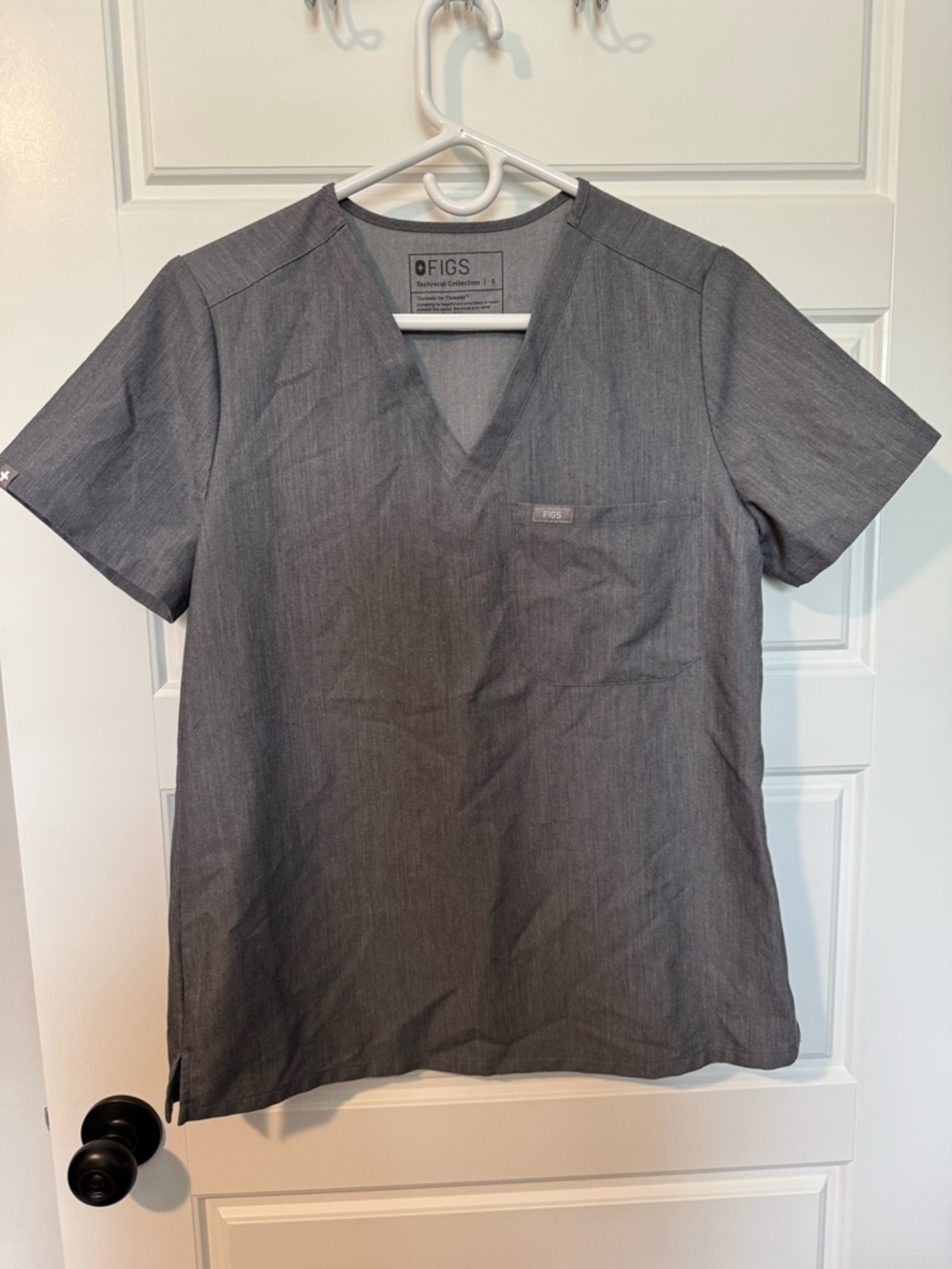 FIGS Technical Collection Short-Sleeve V-Neck Scrub Top, Gray, Size Small